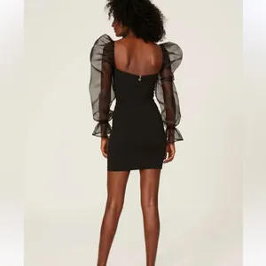 New nwt Nookie Sz xxs 00 Eleganza Mini Dress black, long sleeve LB tulle stretch thumbnail 2