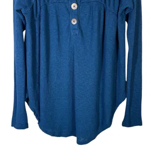 We The Free Must Have Thermal Top Blue Waffle Knit Henley Slouchy Boho Size M thumbnail 5