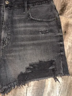 American Eagle Outfitters Black Distressed High-Rise Denim Shorts thumbnail 2