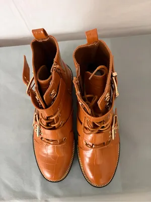 ASOS Design Brown Croc Embossed Combat Ankle Boots Buckle women’s size 7(B219) thumbnail 6