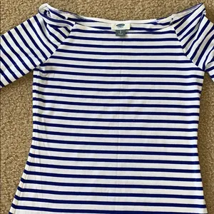 Old Navy Navy White Striped Bateau Neck Top Size S thumbnail 3