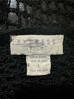 Vintage Express Tricot Black Crochet Open-Knit Cardigan covered buttons Sz L thumbnail 2