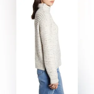 Madewell‎ Wool Belmont Donegal Mock Neck Sweater Cream Flecked Size Large thumbnail 2