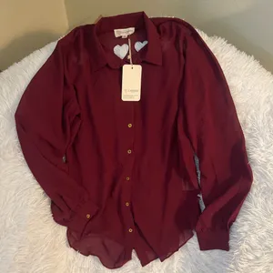 L'ATISTE Cute Kawaii Burgundy Button-Up back heart shaped cutout Blouse thumbnail 1