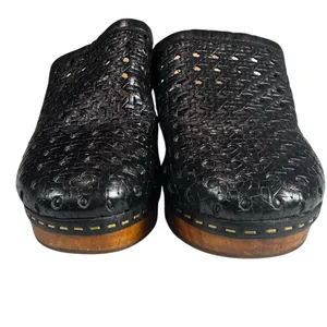 Patricia Nash Woven Leather Wooden Platform Clog Mule Size 8 Black thumbnail 3