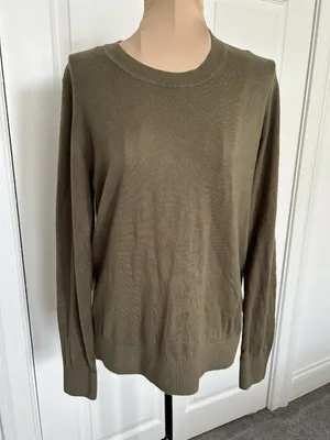 Quince Lightweight Cotton Cashmere Crew Neck Long Sleeve Sweater Olive Size M thumbnail 9