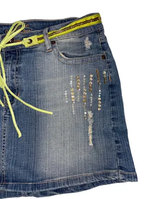 Vintage Y2K Southpole Jeans Sequin Distressed Denim Mini Skirt Size 13 thumbnail 6