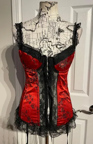 Vintage y2k Lace Floral Corset Steampunk Victorian Gothic Satin thumbnail 3