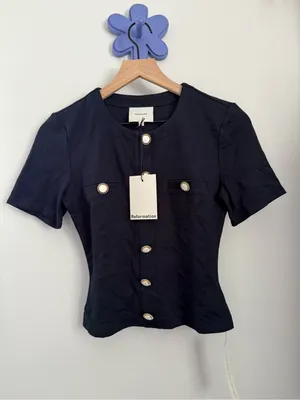 Reformation XS NEW Ellen Knit Top Navy Crew Neck Business Office Old Money thumbnail 2