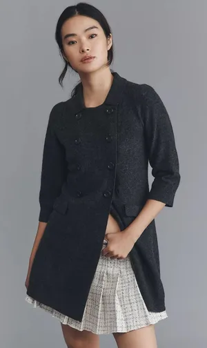 Anthropologie MAEVE Double Breasted Merino‎ Wool Long Cardigan Sweater Medium thumbnail 1