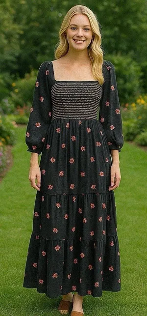 Free People Dahlia Embroidered Maxi Dress Puff‎ Sleeve Cottagecore Milk Maid M thumbnail 1
