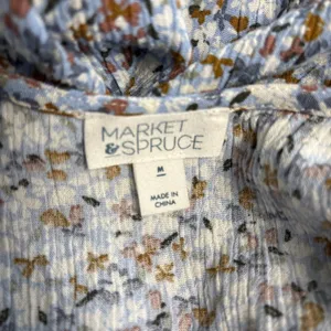 Market & Spruce Smocked Dress Medium Blue White‎ Floral Short Sleeve V-Neck thumbnail 4