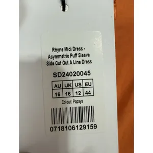 Showpo Rhyne Midi Dress Orange Asymmetric Puff Sleeve Side Cut Out A Line 12 NWT thumbnail 9