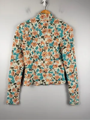 Anthropologie Dolan Left Coast Printed Pebble-Smocked Turtleneck Top size small thumbnail 8