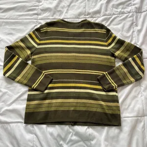 Vintage Rafael Sport Olive Green Striped Wool Cardigan Sweater Medium Streetwear thumbnail 5