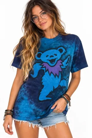 Liquid Blue Grateful Dead Dancing Bear Blue Tie Dye T Shirt Medium thumbnail 1