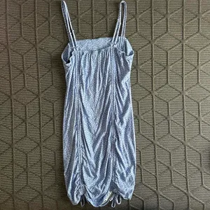 Blue Mini Dress with Small White Flowers and Adjustable Straps, Size M thumbnail 4