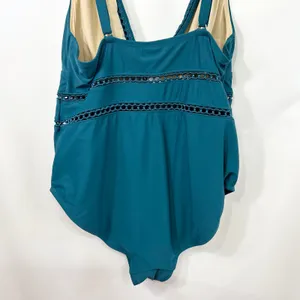 Swimsuits For All Plus‎ Size 18 One Piece Swimsuit Teal Blue Lattice Cut Out 353 thumbnail 6