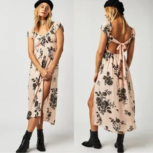 Free People Dainty Bohemian Gauze Forget Me Not Floral Midi Dress Blush Large thumbnail 4