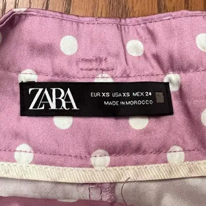 ZARA Lilac & White Polka‎ Dot High Waisted Flowy Satin Belted Paperbag Shorts XS thumbnail 16