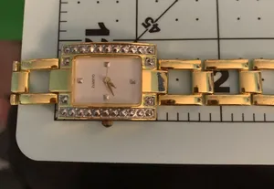 Haband Gold Color Quartz Watch Rectangle Face w/ Chain Link Band // thumbnail 6