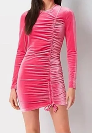 Juicy Couture Barbie Pink Velvet Bodycon Dress Women's XXL Long Sleeve Y2K thumbnail 1