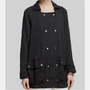 Free People Slouchy Peacoat Charcoal Gray Double Breasted Jacket Size Small thumbnail 2