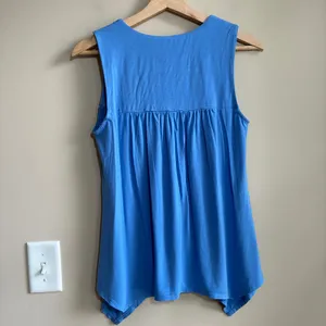 Adrianna Papell blue boho embroidered tank top flowy y2k style women's size S thumbnail 6
