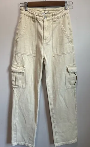 Princess Polly. Cargo jeans 100% Cotton Size 2 Cargo Utility Light yellow thumbnail 1