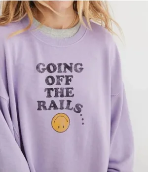 Aerie Smiley Company Going Off The Rails Sweatshirt Purple Oversized Small thumbnail 1