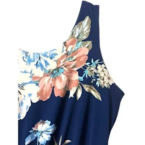 Floral Print Dress S Navy Blue Elastic Waist Stretchy Coquette Cottagecore Beach thumbnail 11