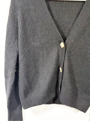 Quince Women's Lightweight Baby Alpaca Cropped Cardigan Black Size Small thumbnail 2