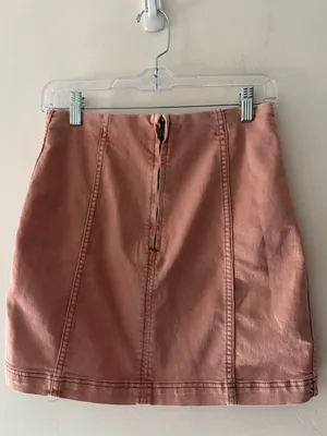 Free People Modern Femme Dusty Rose Denim Mini Skirt‎ thumbnail 5