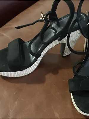 Black Strappy Wedge Sandals with Textured White Wedge 42 thumbnail 6