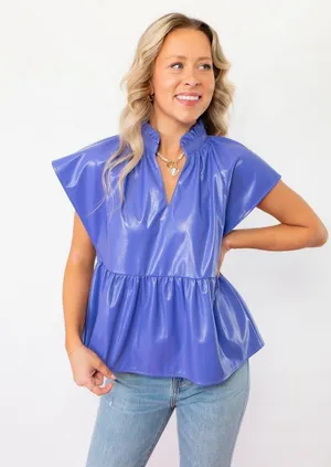 THML Purple Faux Leather V Neck Top thumbnail 1