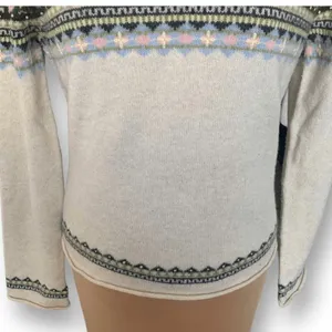 Vintage Lucky Brand Sweater Cream Pink Faire Isle Neutral Knit‎ Pullover Cabin thumbnail 6