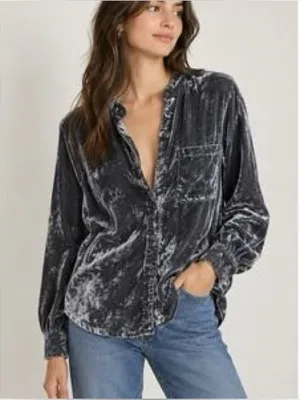 Pilcro by Anthropologie Gray Silver Velvet Blouse size Small thumbnail 1