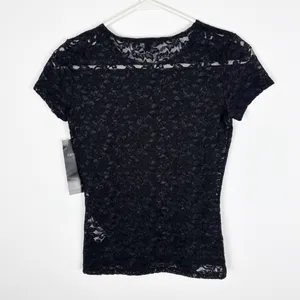 Karen Kane Lace Tee Size XS Black Short Sleeve Crew Neck Whimsigoth Sheer thumbnail 2