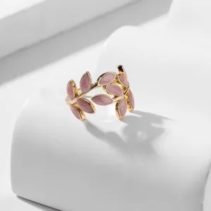 Leaf Design Cuff Ring Gold Pink Adjustable Boho Festival Leaves‎ Botany Plant thumbnail 2