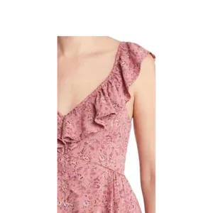 Madewell Dress‎ Women 8 Pink Floral Ruffle-Neck Tie-Back Mini Dress NK472 Boho thumbnail 3