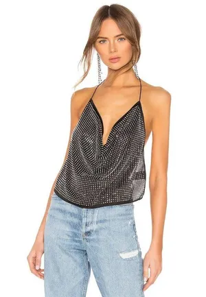 For Love & Lemons After Dark Halter Top Black Womens One Size thumbnail 2