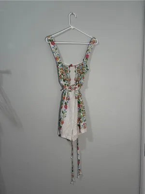 Farm Rio Tropical Romance Floral Linen Blend Romper Size Large thumbnail 7