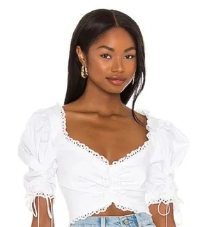 White Milkmaid Crop Top Adjustable Sleeves thumbnail 1