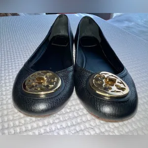 Tory Burch Black Flats with Gold Emblem thumbnail 6