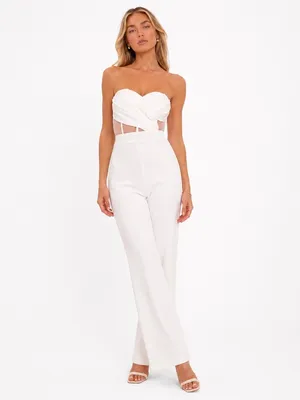 NEW Lulus Surely Stunning Ivory Strapless Bustier Jumpsuit Sz Medium thumbnail 2