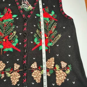 Vintage 90s Christmas Cardinal Sweater‎ Vest Wonen Sz XLarge thumbnail 9