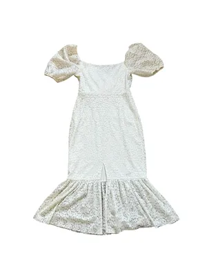 Michael Costello Revolve Cream Lace Midi Dress Puff Sleeve Ruffle Hem Feminine thumbnail 9