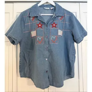 Vintage Ms. Lee denim Americana embroidered button down petite large patriotic thumbnail 2