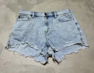 Aerie Light Blue Distressed Denim Shorts medium thumbnail 1