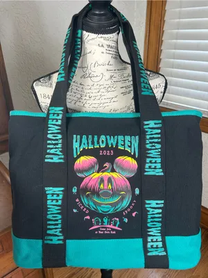 DISNEY PARKS 2023 Mickey Mouse Glow In The Dark Canvas Tote Bag thumbnail 1